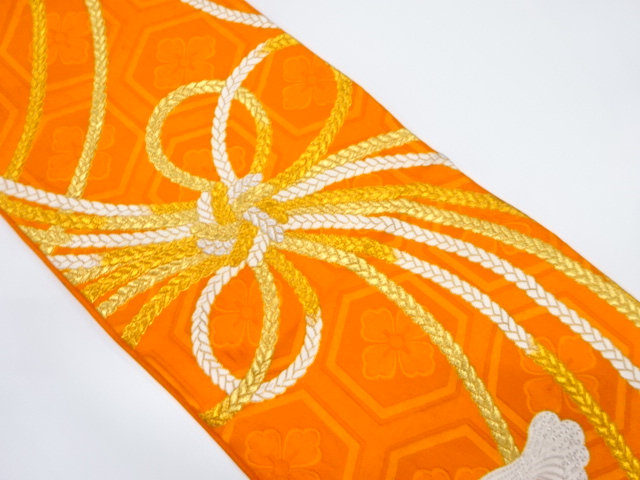JAPANESE KIMONO / ANTIQUE FUKURO OBI / SILK / WOVEN KUMIHIMO CORD PATTERN